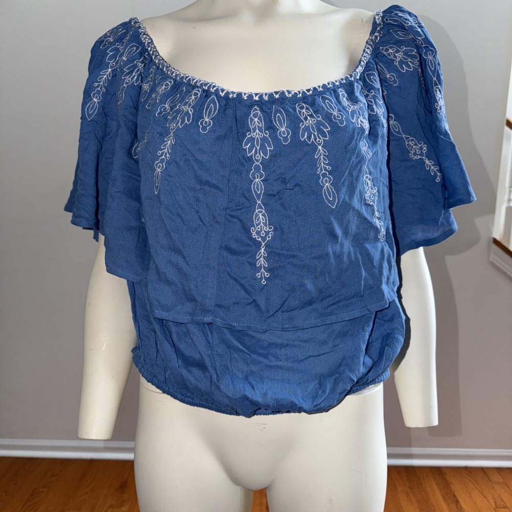 Ashley Stewart Off Shoulder Embroidered Top NWT Size 22 Flutter‎ Sleeves